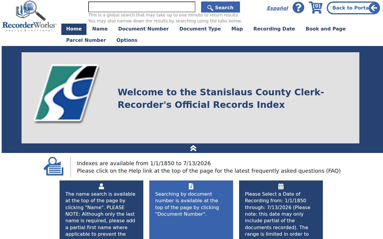 Stanislaus County people search in the RecorderWorks index