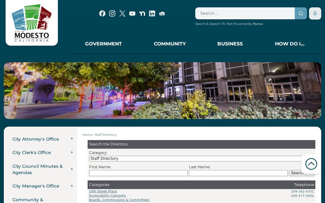 Stanislaus County people directories showing the Modesto staff directory
