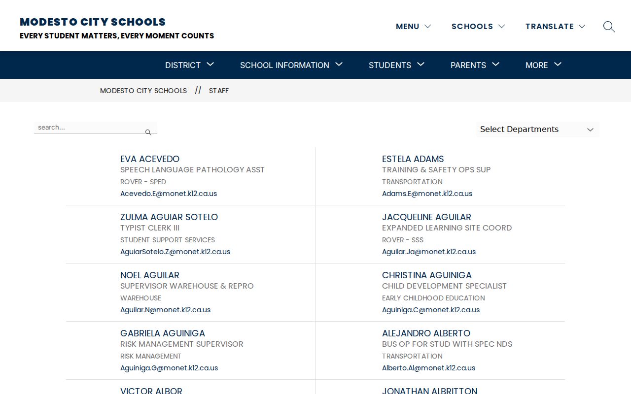 Stanislaus County people directories with Modesto City Schools staff listings