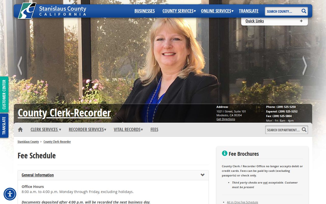 Stanislaus County public records Clerk-Recorder fee schedule