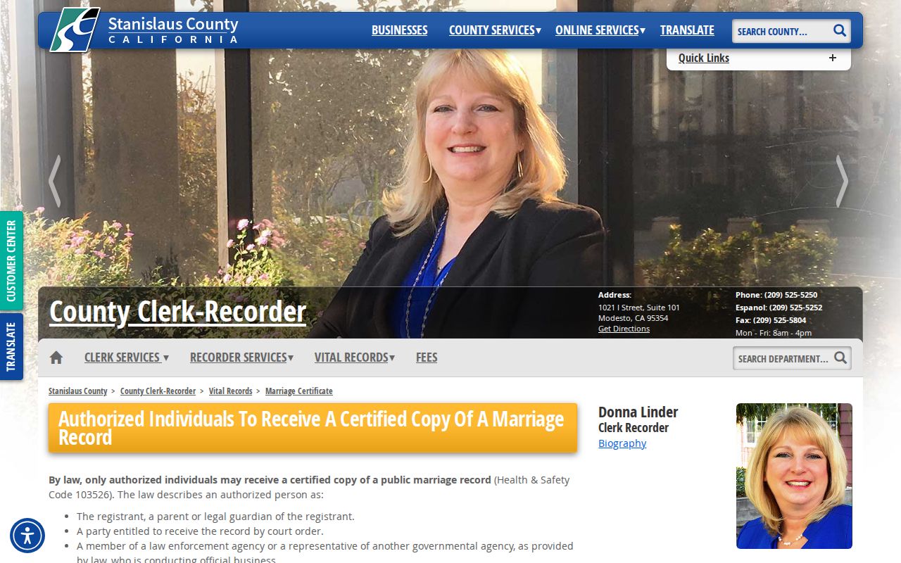 Stanislaus County public records marriage certificate ordering options