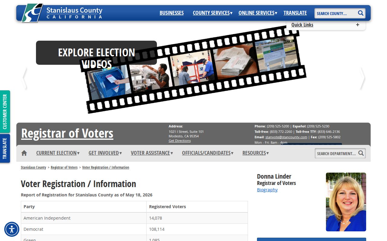 Stanislaus County voter registration services page
